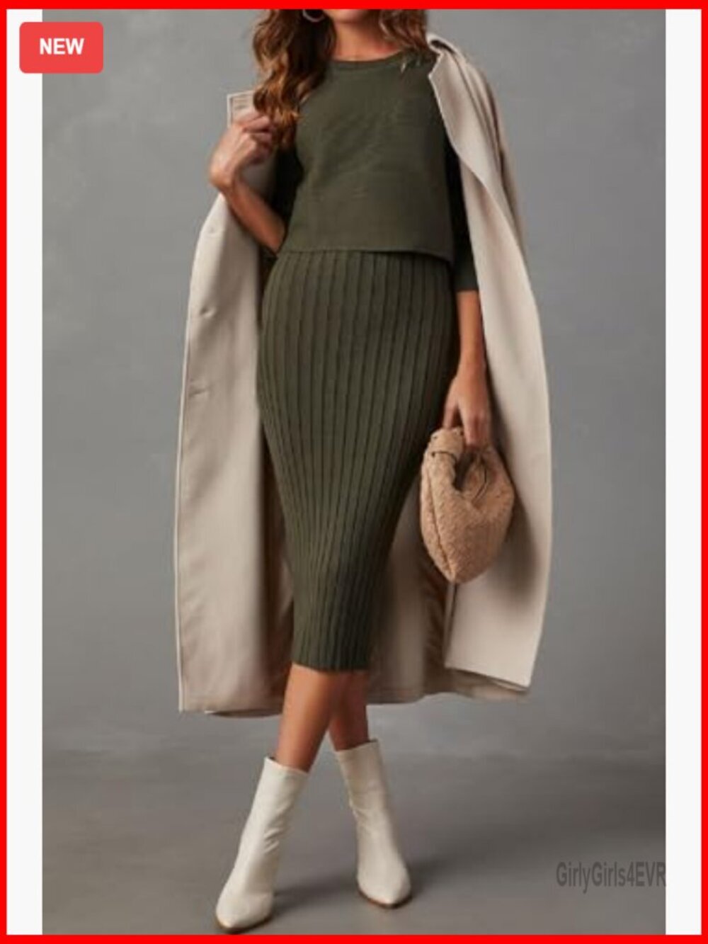 Long Sleeve Crop Top and Tank Bodycon Midi Dress 2-Piece Set - Picture 6 of 7